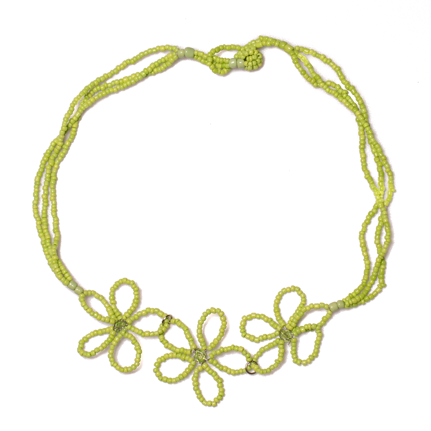 Handmade floral bead necklace boho statement jewelry green