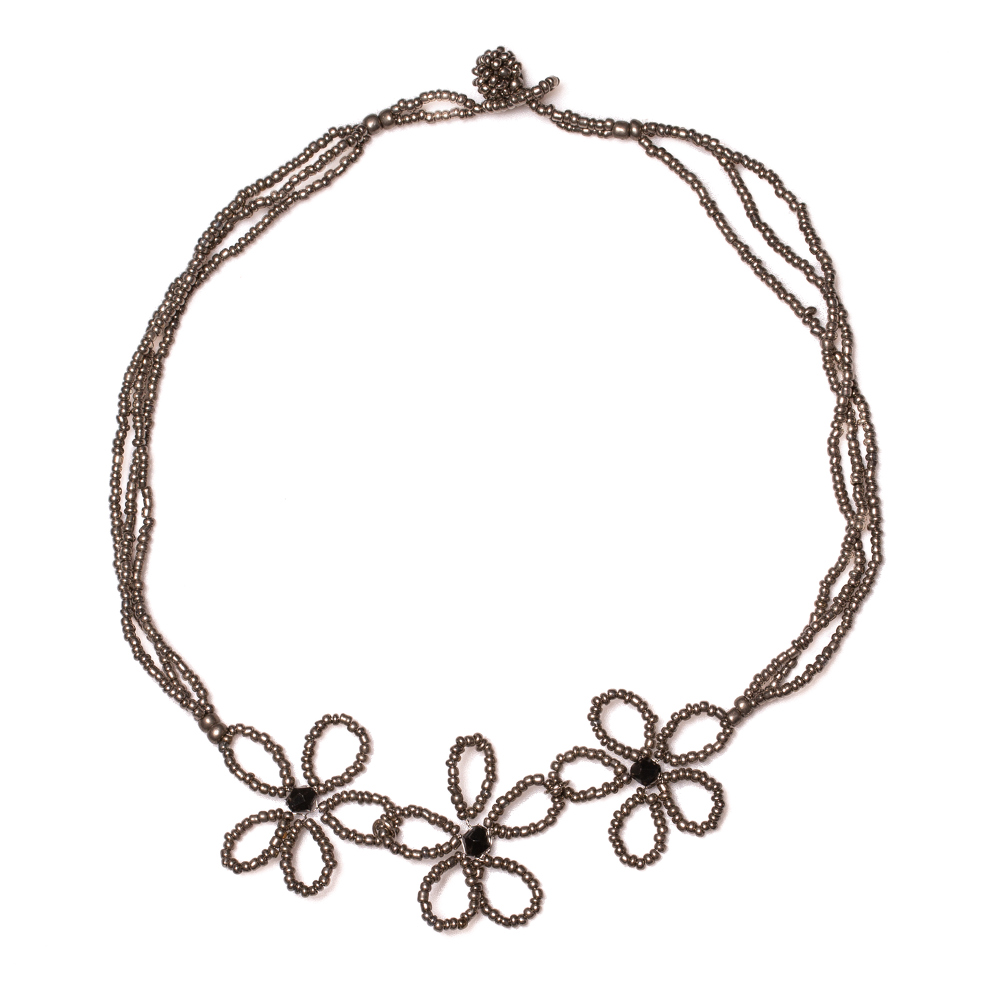 Beaded flower necklace Bali handmade boho artisan jewelry purple
