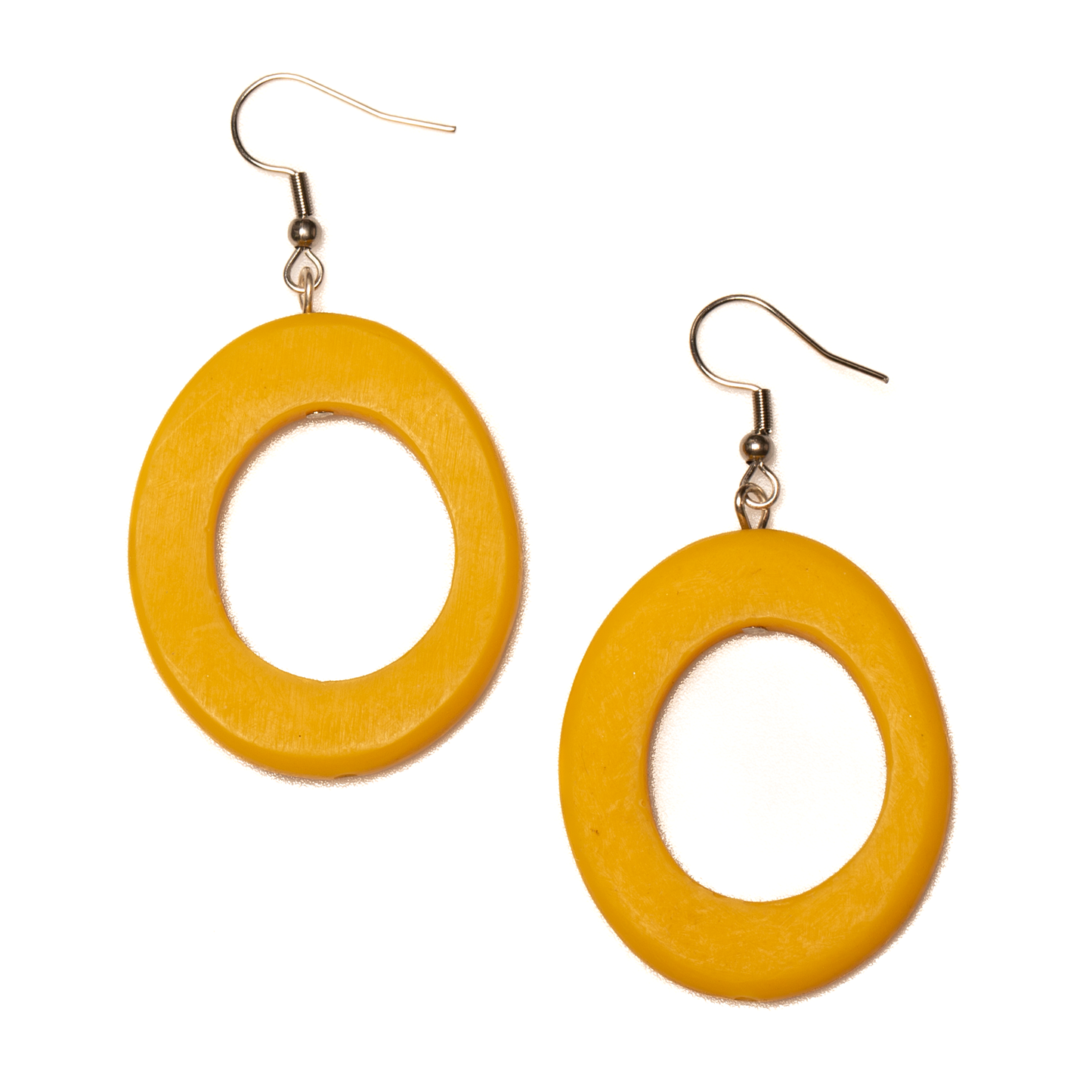 Yellow resin hoop earrings handmade in Bali colorful boho statement jewelry