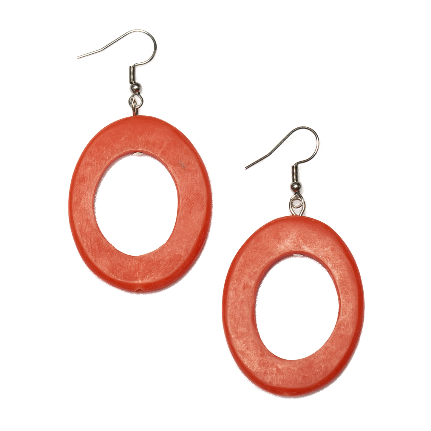 orange resin hoop earrings handmade in Bali colorful boho statement jewelry