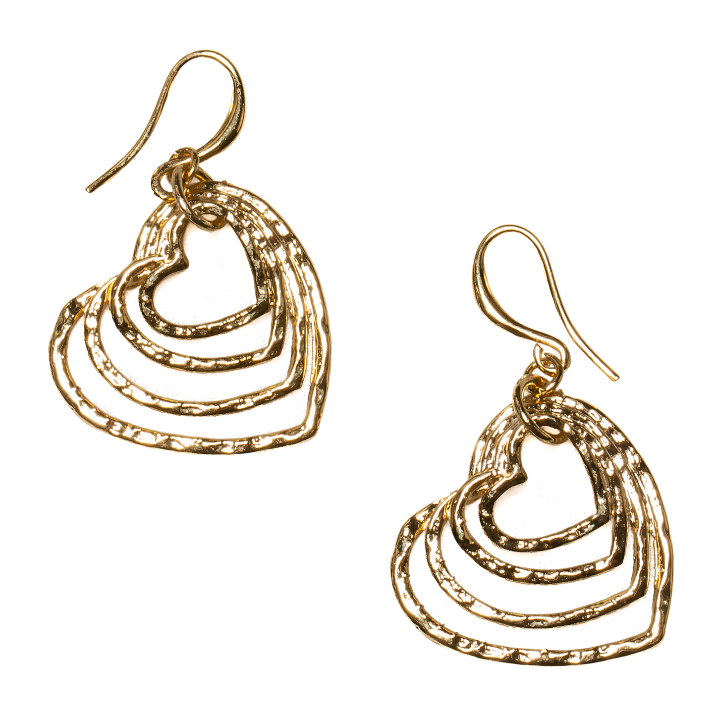 Gold plate stacked open heart earrings layered romantic jewelry handmade in Bali
