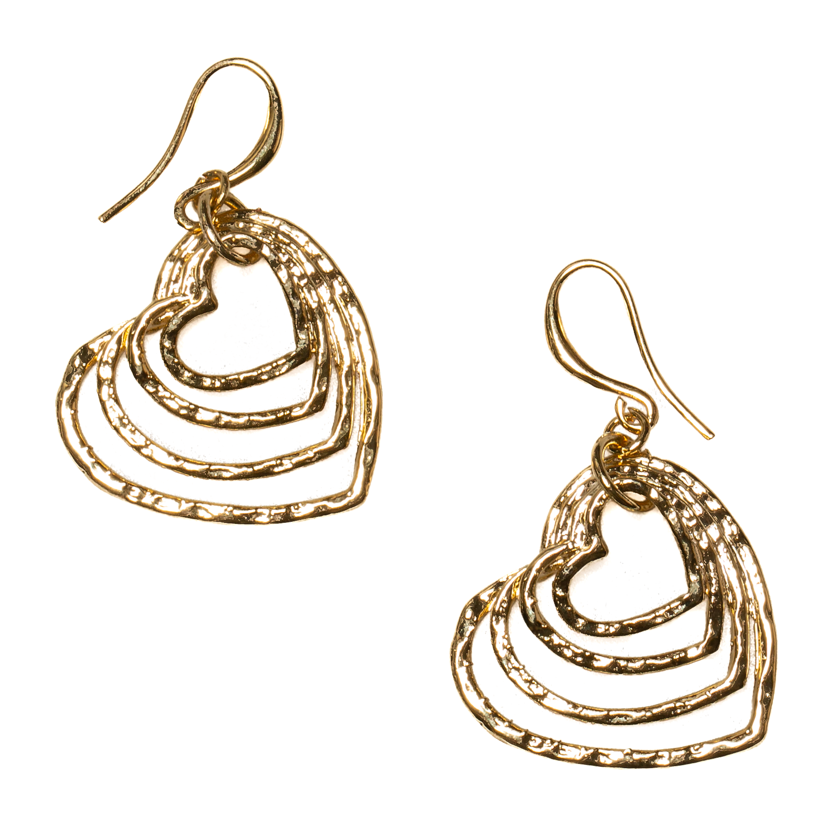 Gold plate stacked open heart earrings layered romantic jewelry handmade in Bali