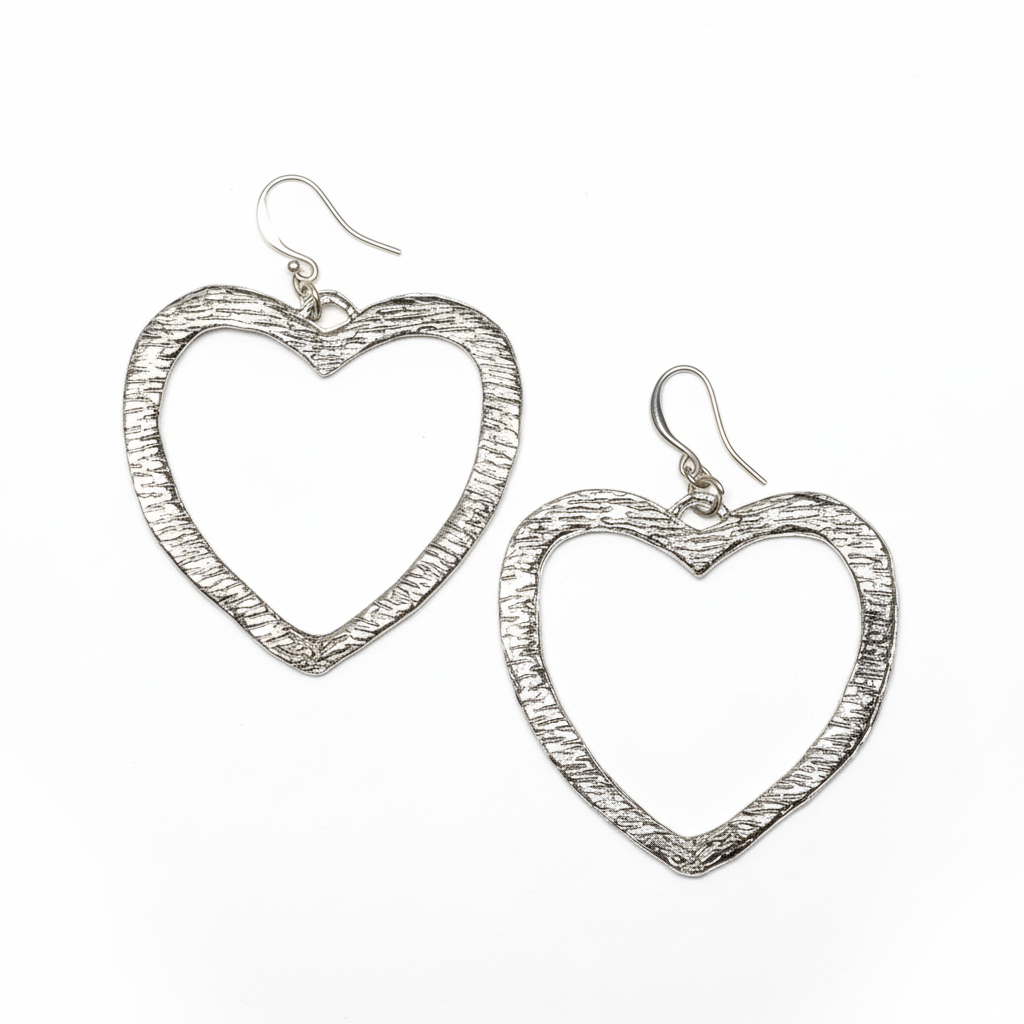 Silver plate textured heart earrings romantic artisan jewelry
Drop Chain Heart Earring In Silver Plate