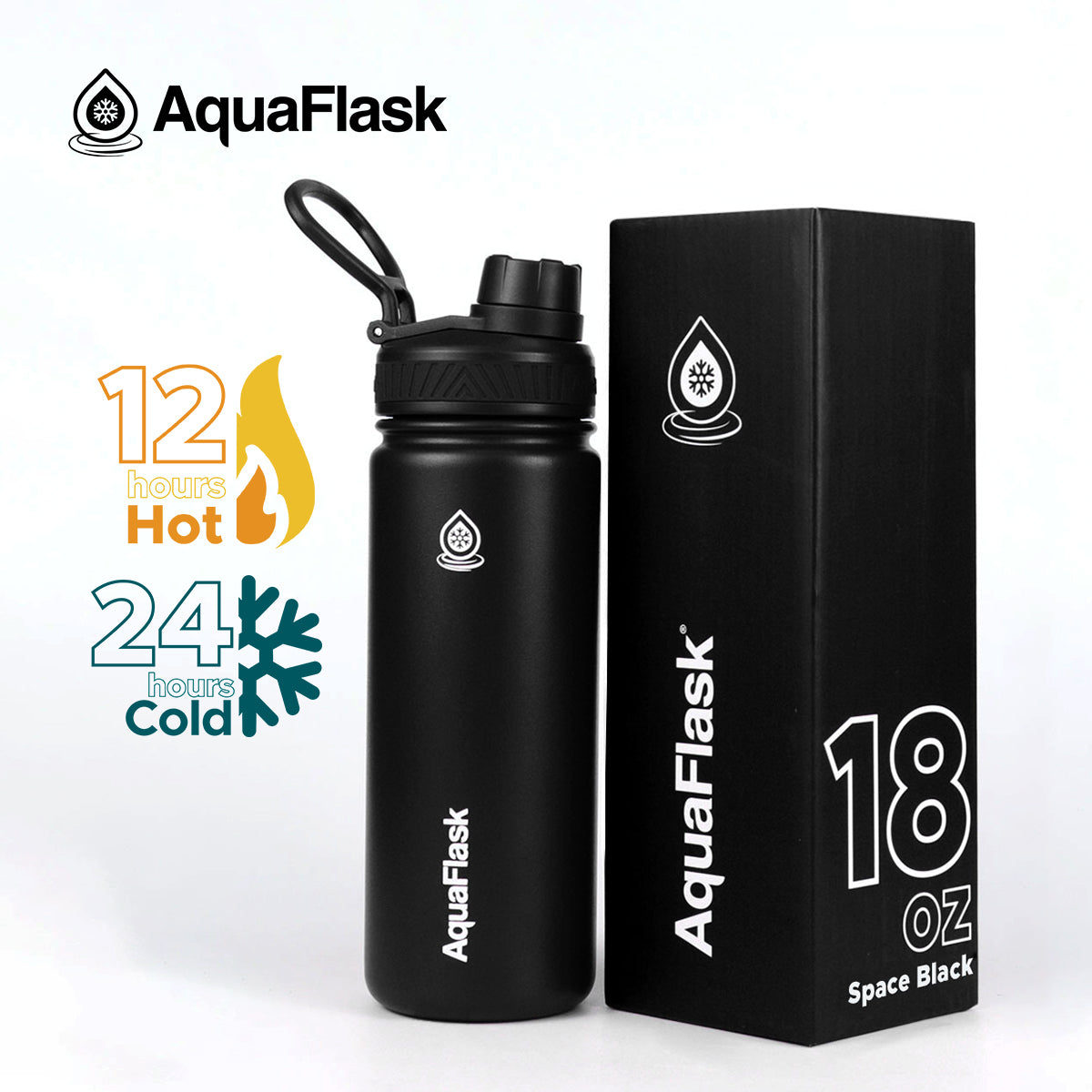 black AquaFlask Original 530ml keeping drinks cold 24 hours and hot 12 hours