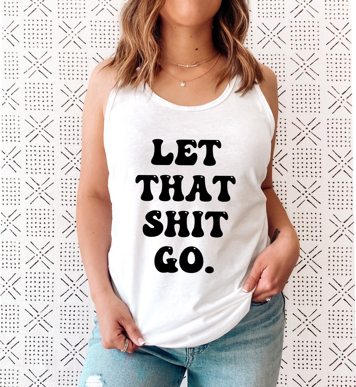 Women's Let That Shit Go racerback tank — mental health gift for women, stress relief shirt for her