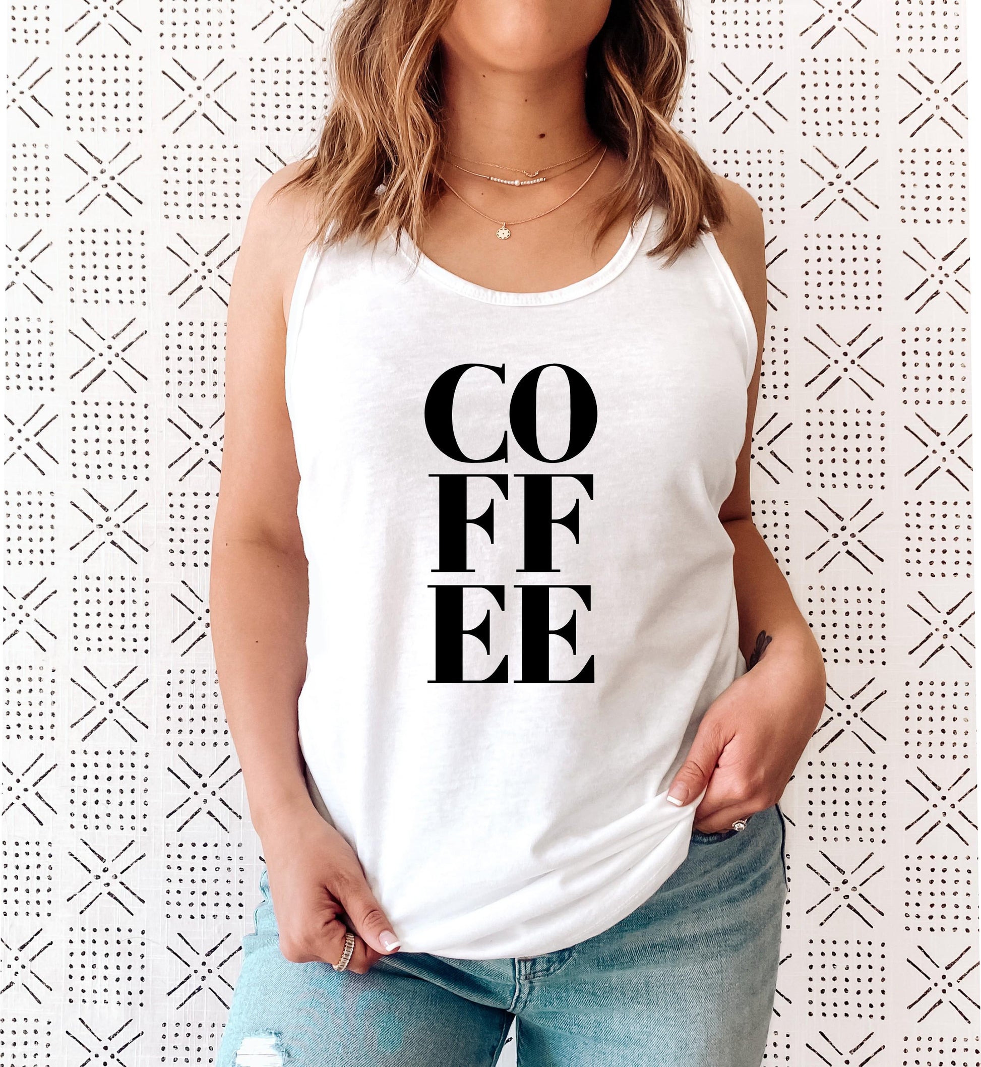 Classic coffee lover's racerback tank top for caffeine-fueled active women in white