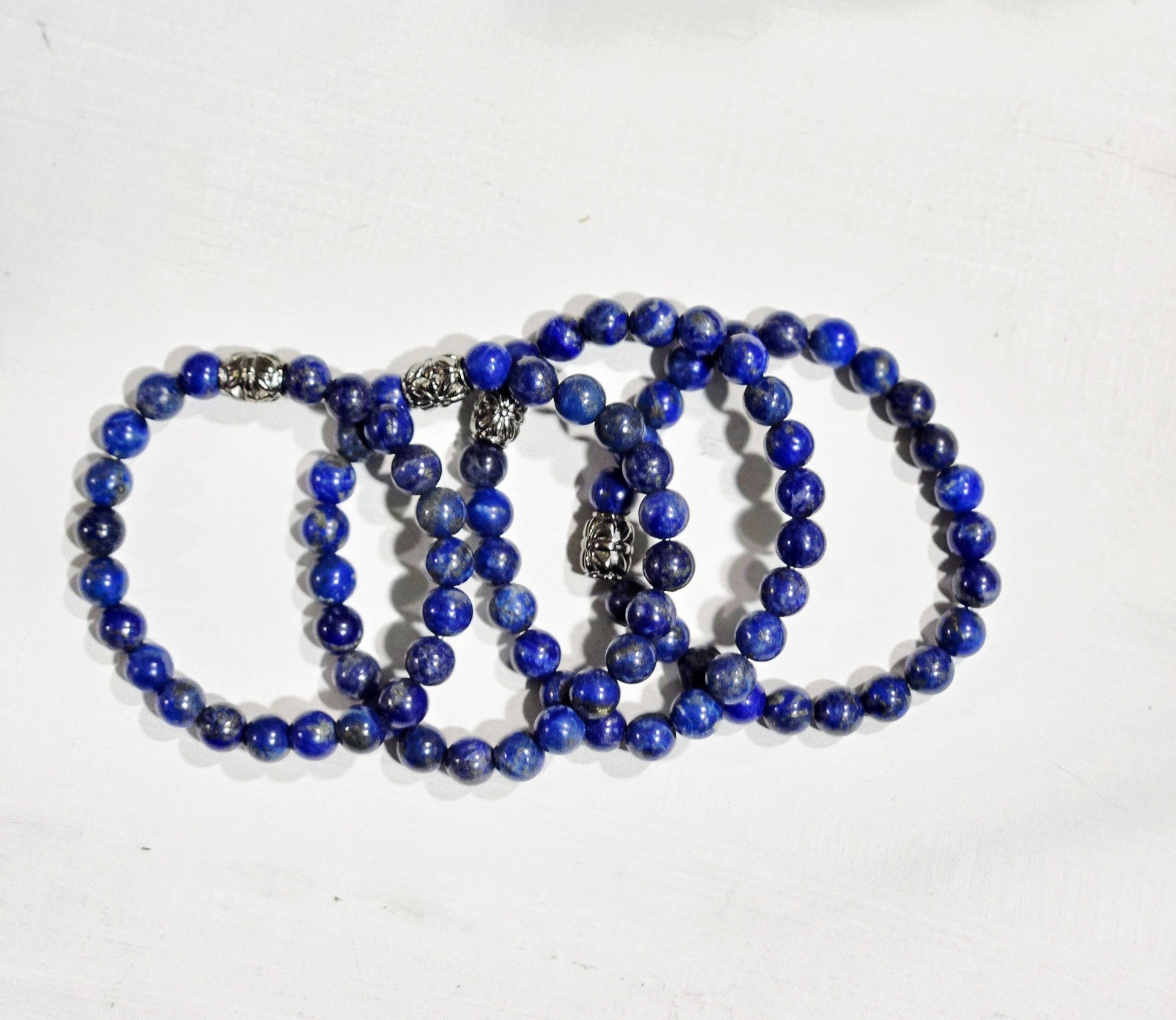 Lapis Lazuli gemstone bracelet detail — deep blue and gold fleck crystal bracelet, gift for her
