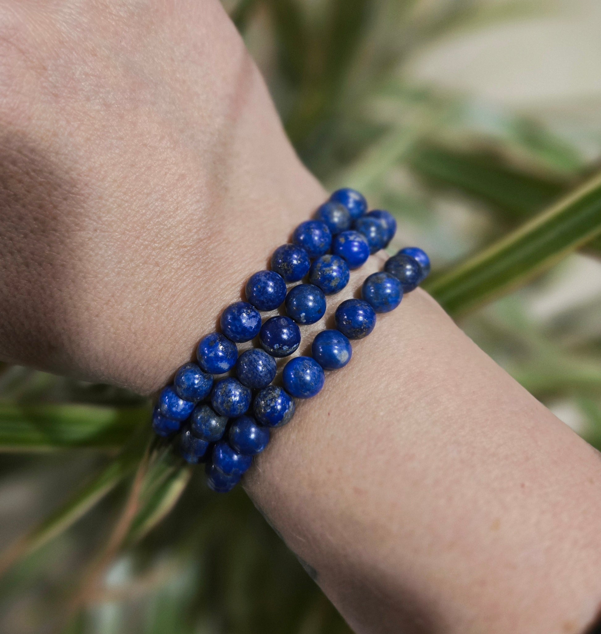 Lapis Lazuli healing bracelet close-up — stone of intuition crystal bracelet handcrafted in Canada