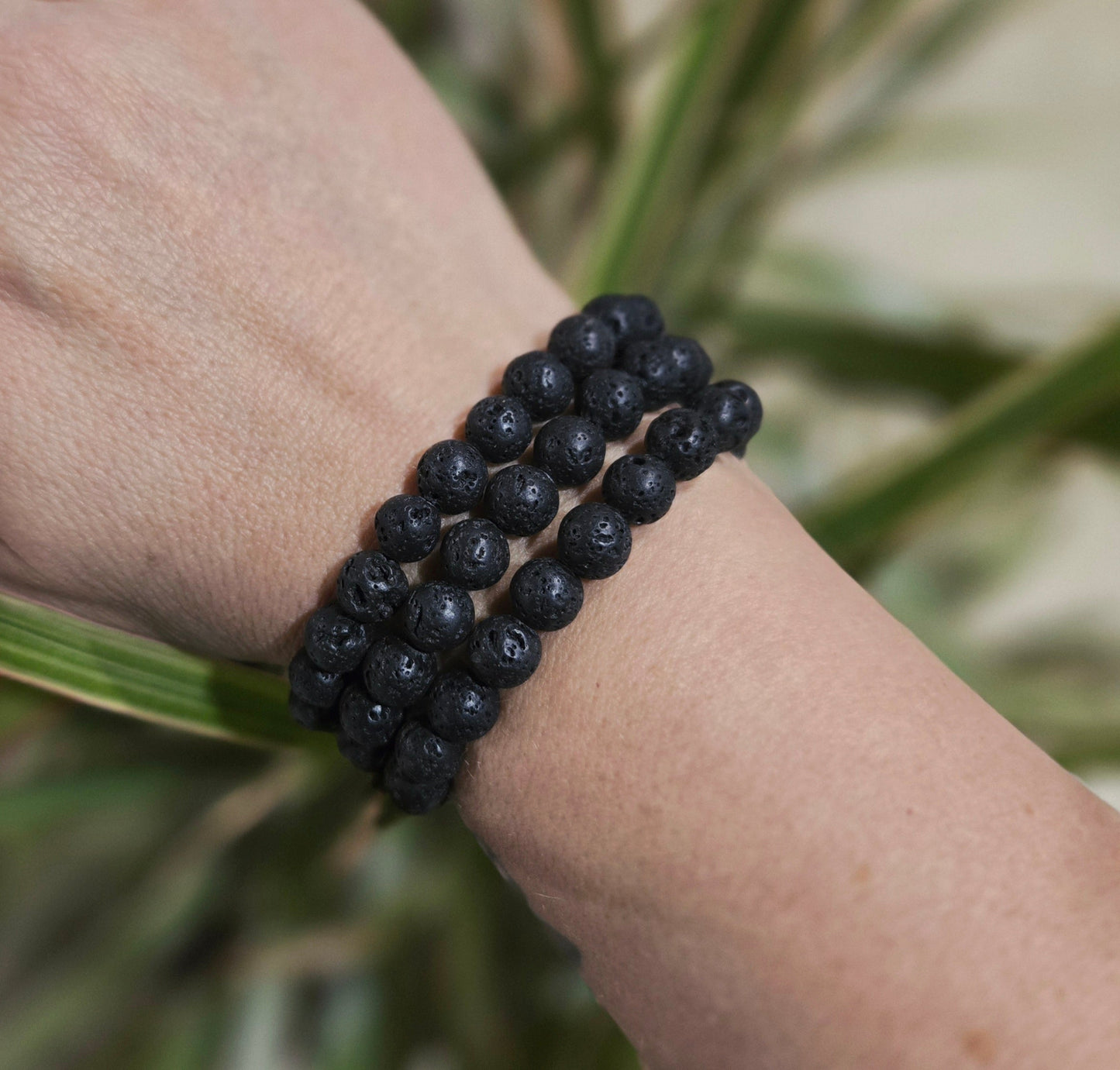 Black lava bead bracelet detail — essential oil diffuser bracelet, grounding gift for her