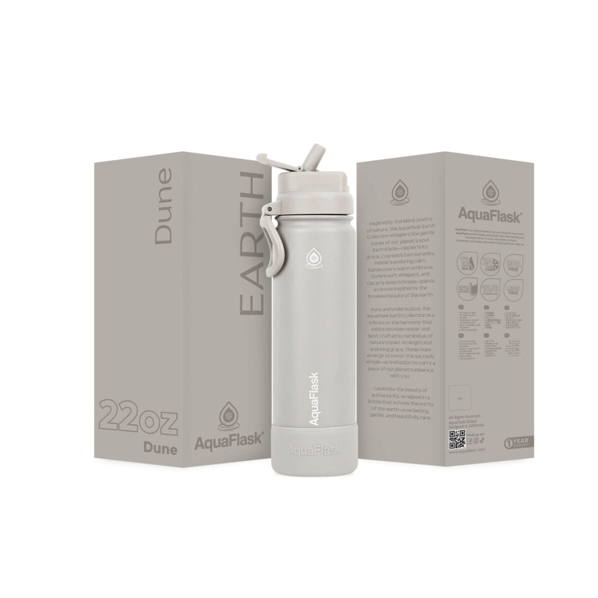 light grey AquaFlask Earth 22oz bottle showing colour options and variants