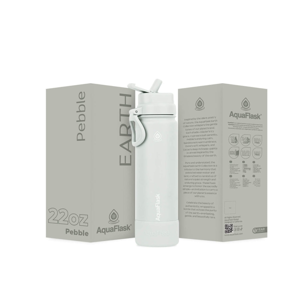 white Leak-proof AquaFlask Earth Collection 22oz reusable water bottle