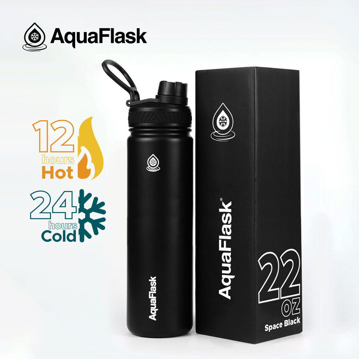 black AquaFlask Original 650ml keeping drinks cold 24 hours and hot 12 hours