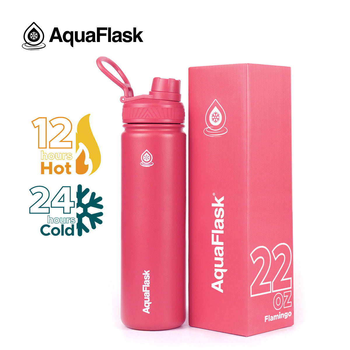 dark pink AquaFlask Original 22oz showing colour variants and size options
