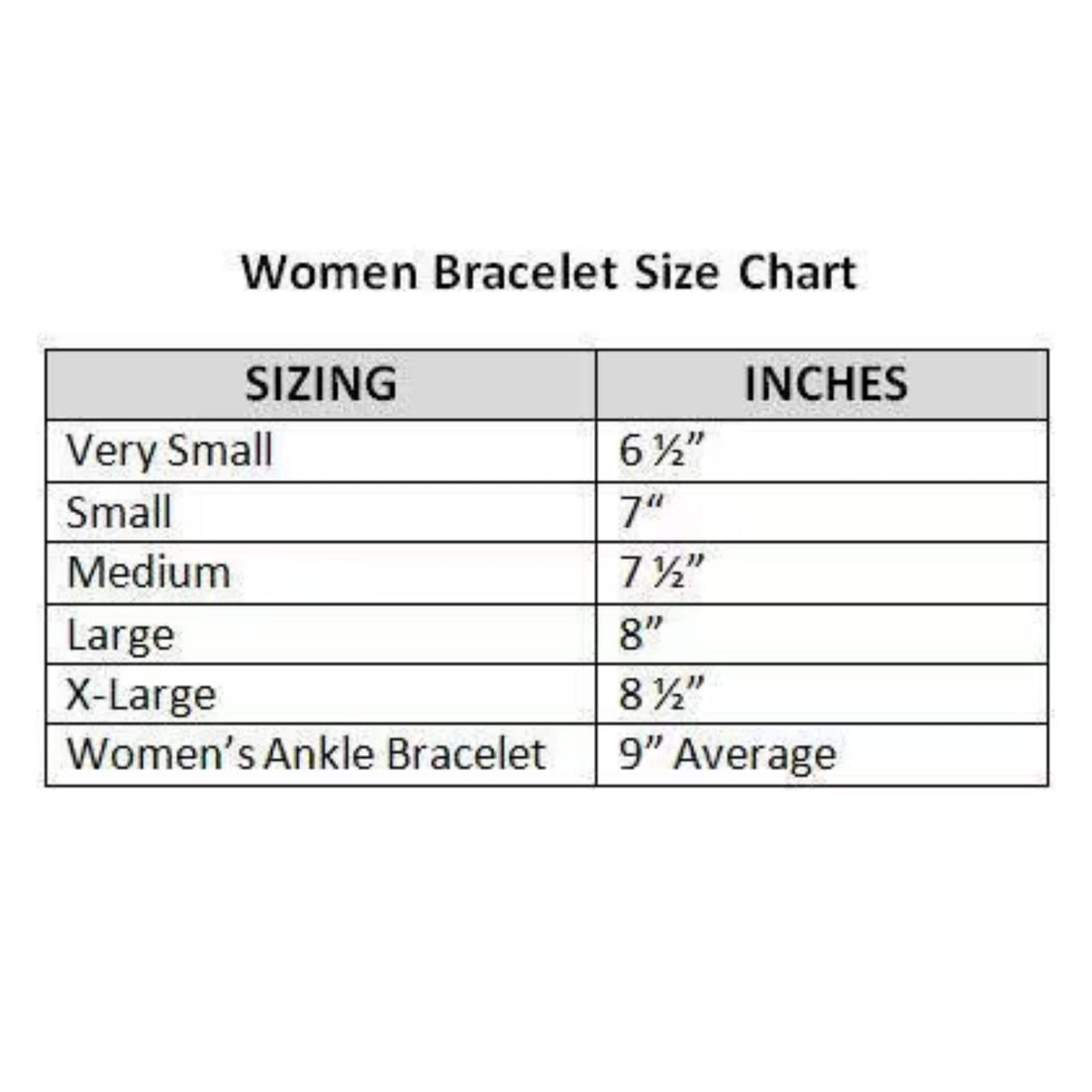 bracelet size chart