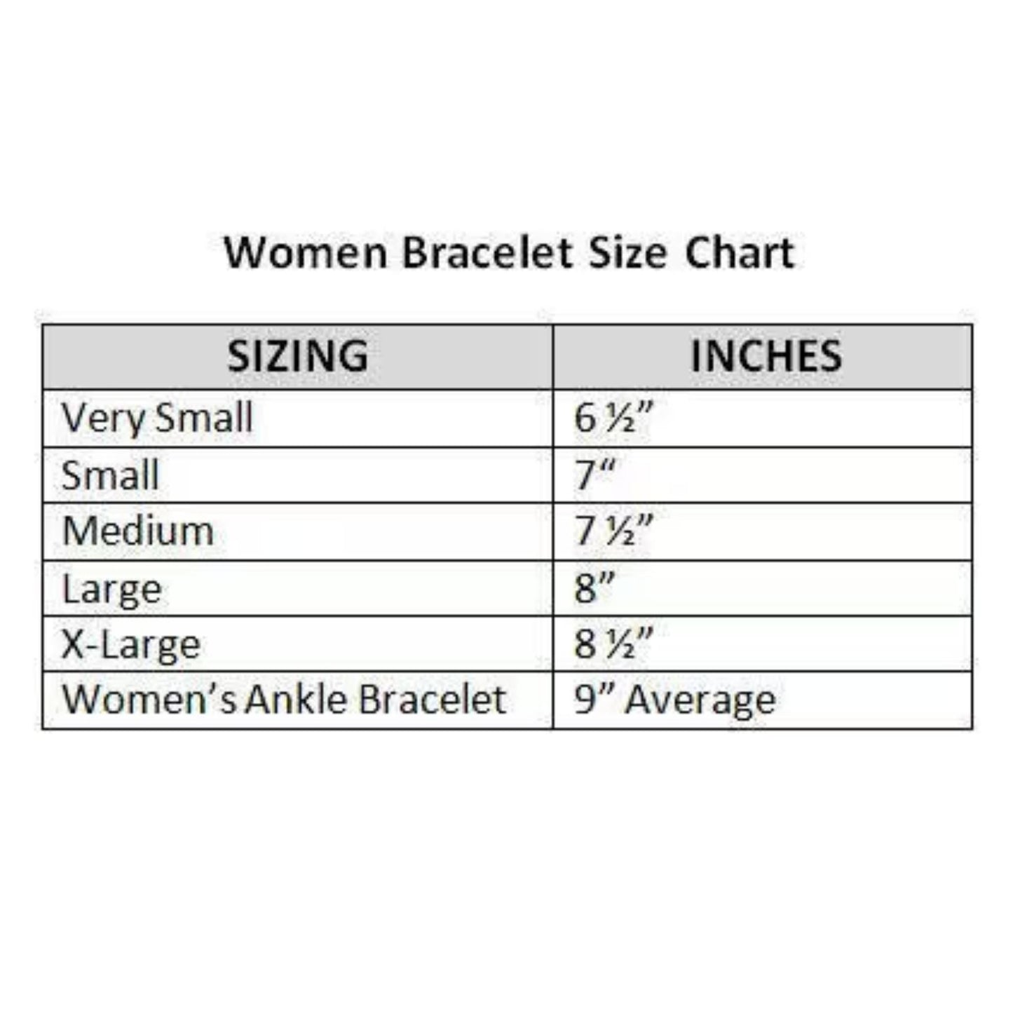 bracelet size chart
