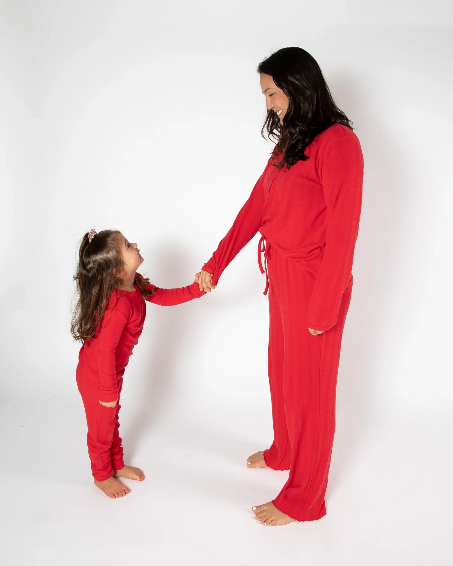 Ribbon Red Pointelle Bamboo Pajama Set — Long Sleeve & Pants