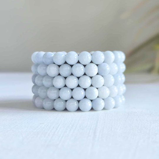 Chalcedony healing bracelet — blue gemstone bead bracelet for stress relief and emotional balance