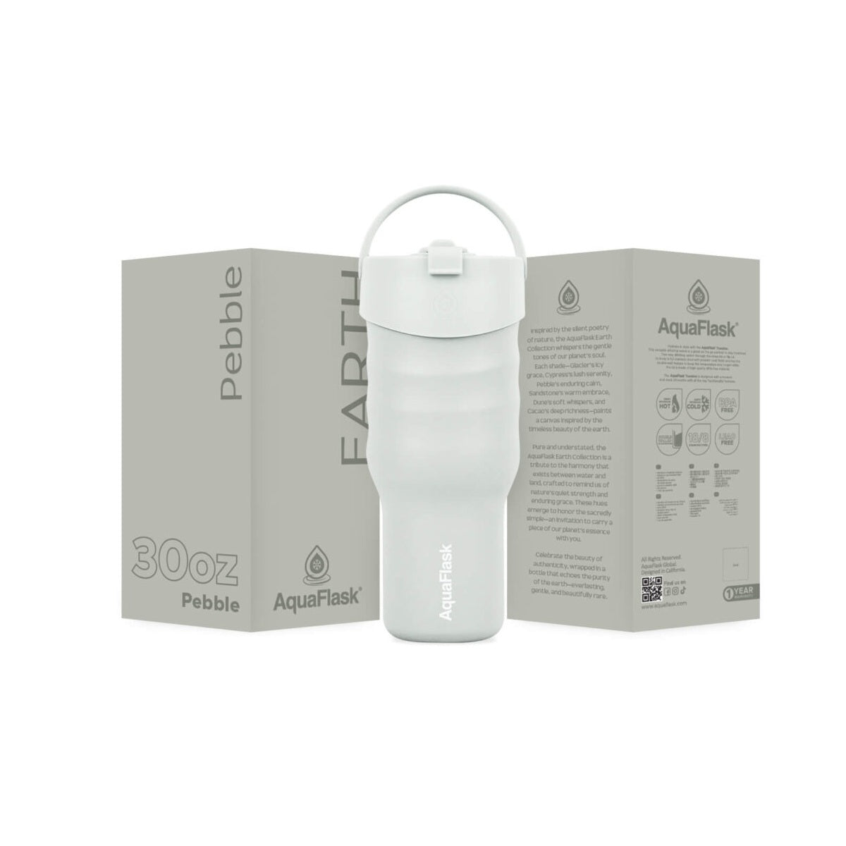 pebble AquaFlask Earth Collection 30oz showing double wall stainless steel construction