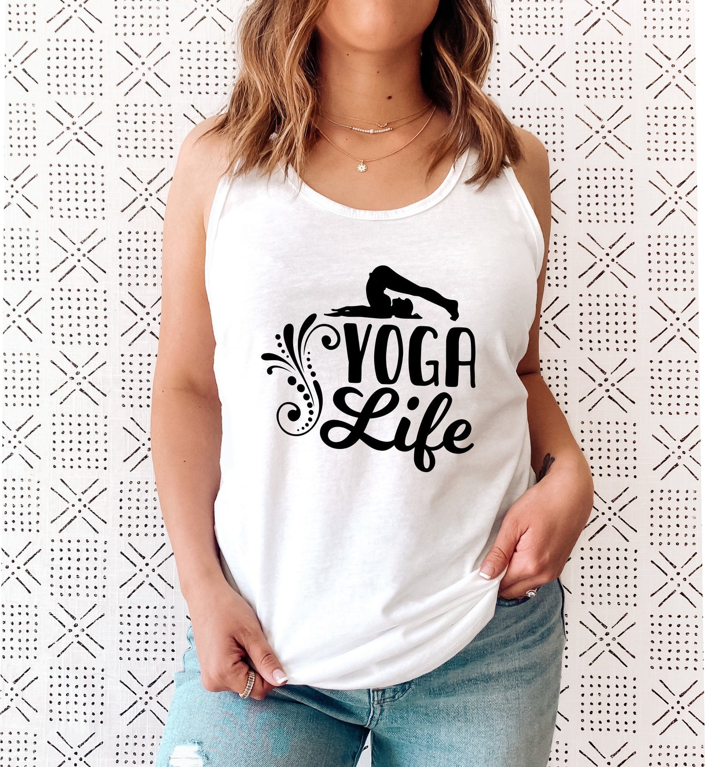 Yoga-loving women's tank top for studio, travel and mindful daily living in white