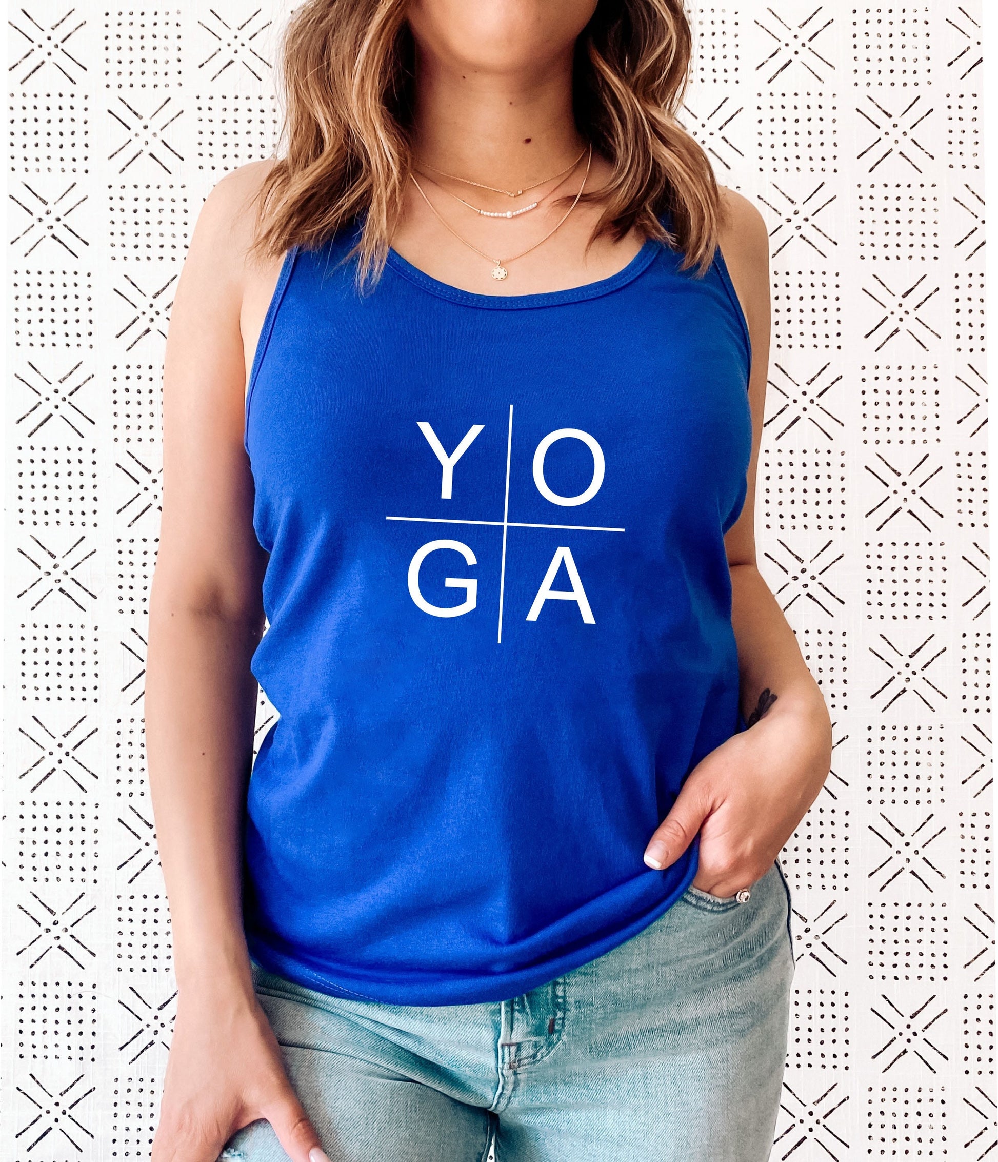 Abstract YOGA tank top in soft breathable fabric for studio and everyday wear in blue