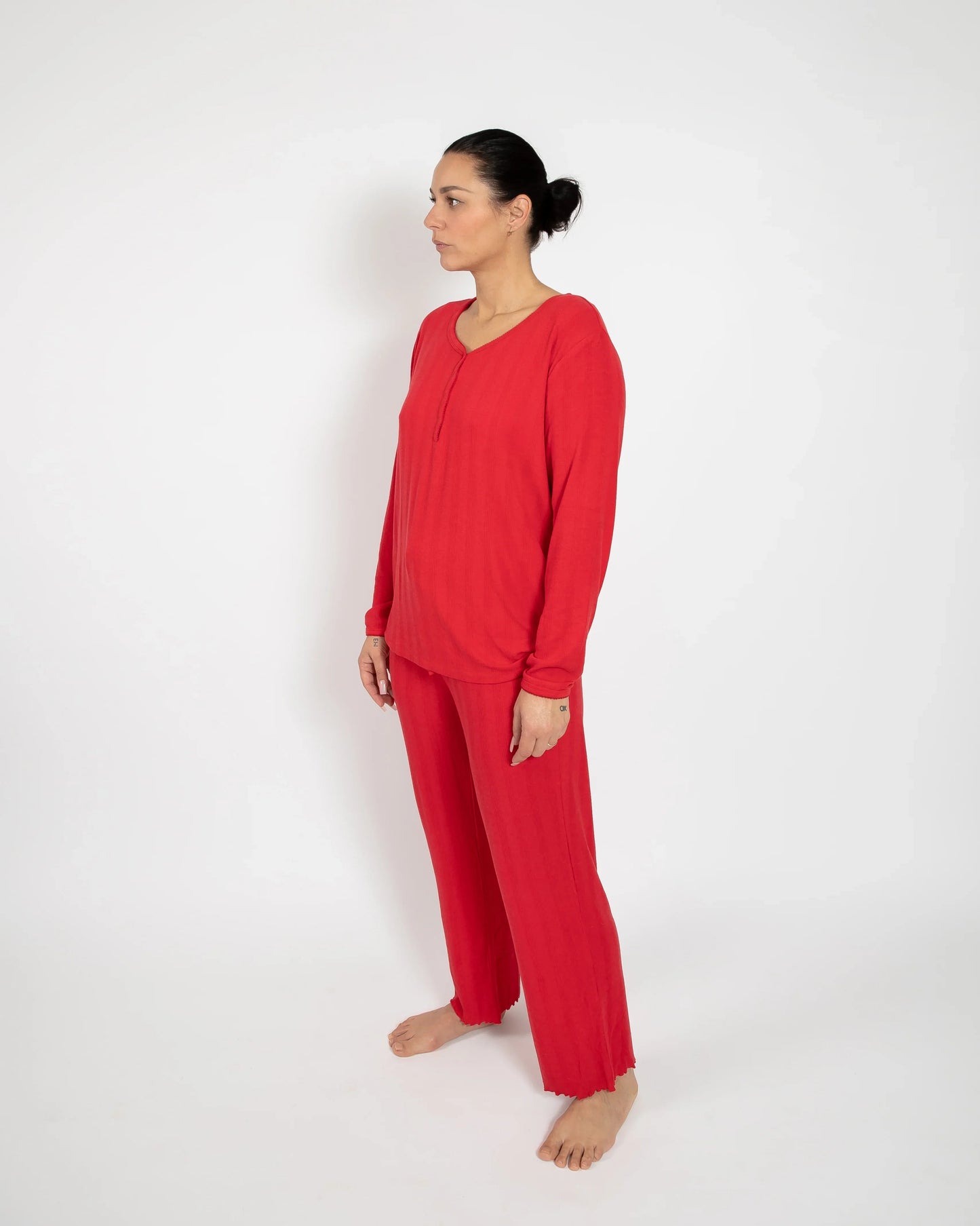 Ribbon Red Pointelle Bamboo Pajama Set — Long Sleeve & Pants