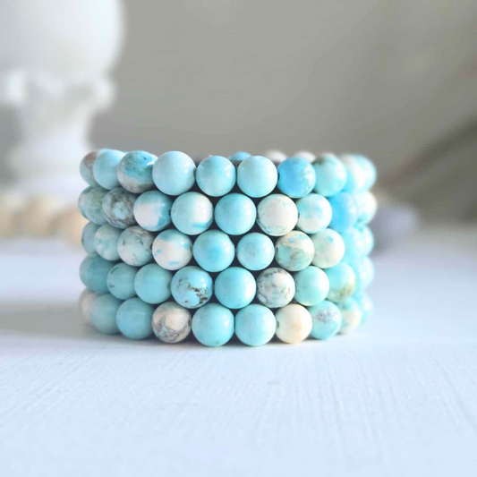 Magnesite Turquoise gemstone bracelet for women — blue-white crystal bead bracelet for calm and clarity