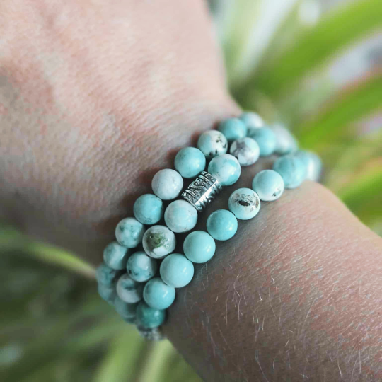 Magnesite Turquoise crystal bracelet gift packaging — calming stone bracelet, mindfulness gift for her