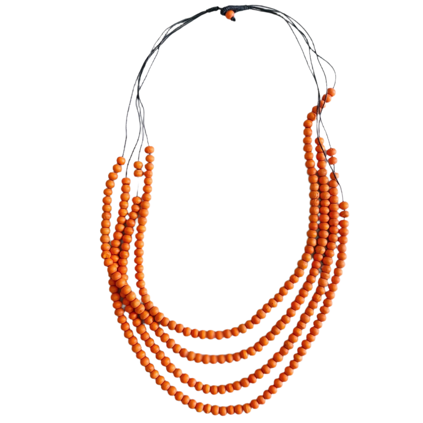 Boho multi strand beaded necklace handmade artisan orange