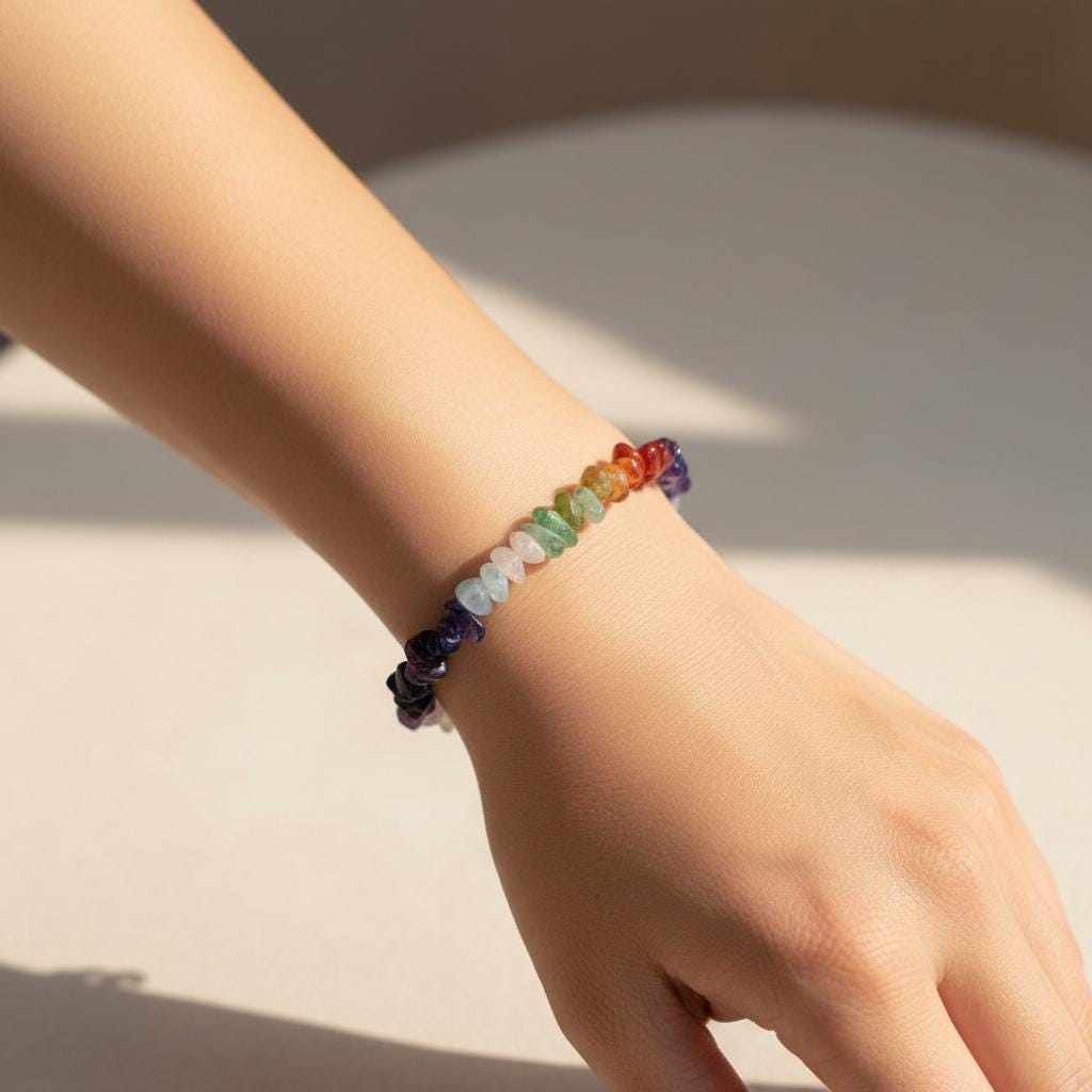 Multi-gemstone chakra bracelet with lobster clasp — ethically sourced healing crystals for meditation and spiritual growth