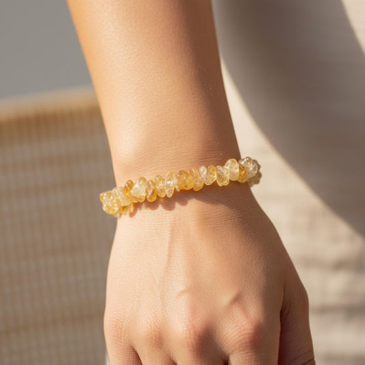 Citrine crystal chip bracelet for Solar Plexus Chakra abundance and manifestation — ethically sourced gemstone jewelry