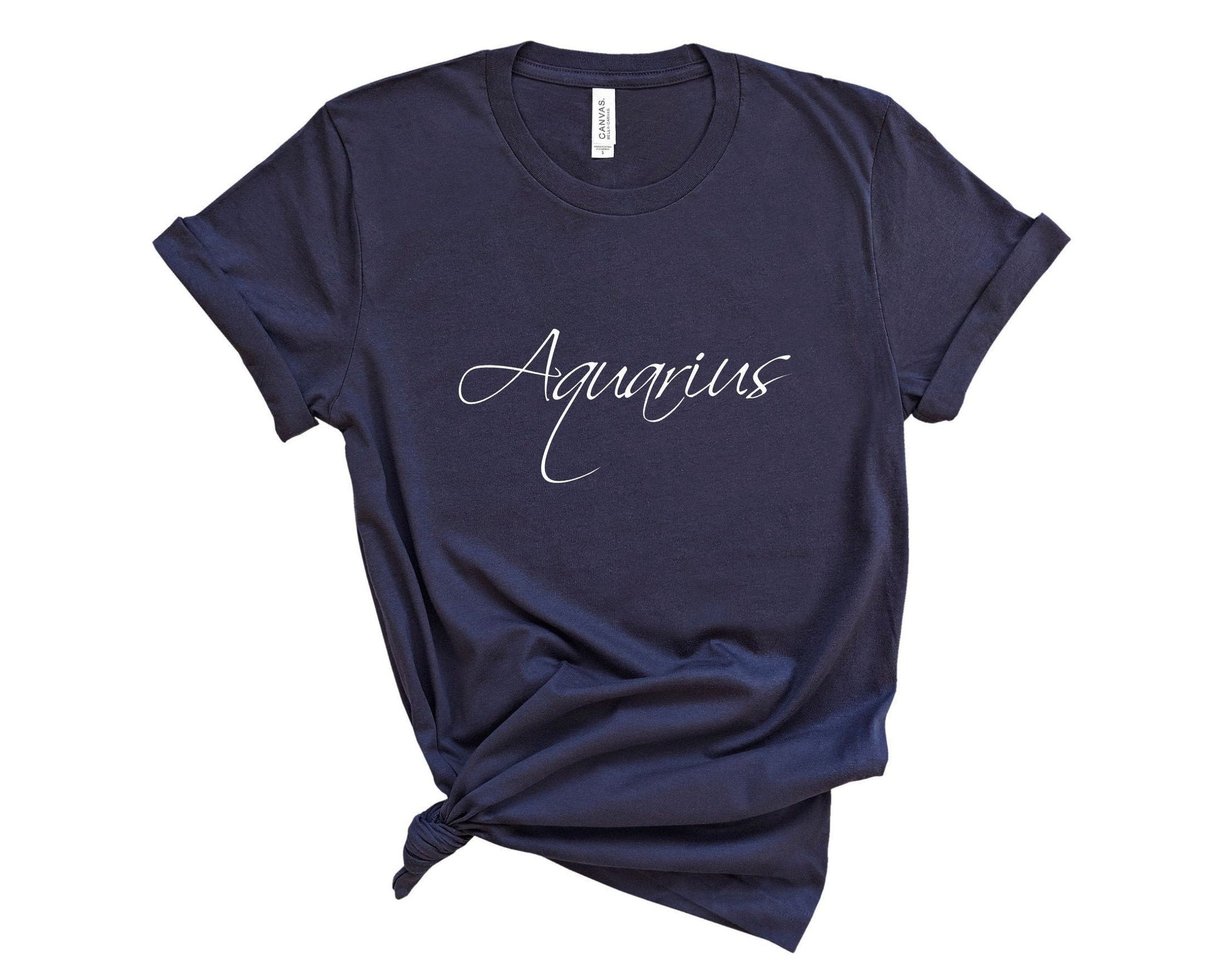 Independent and visionary Aquarius zodiac t-shirt for proud Aquarius women in navy blue