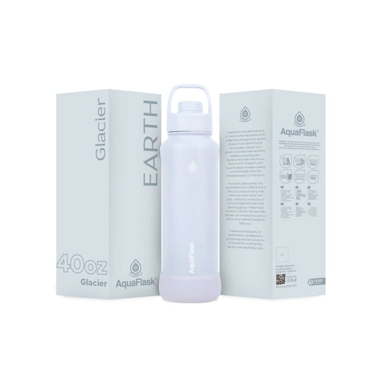 Eco-inspired AquaFlask Earth Collection 40oz insulated stainless steel water bottle white