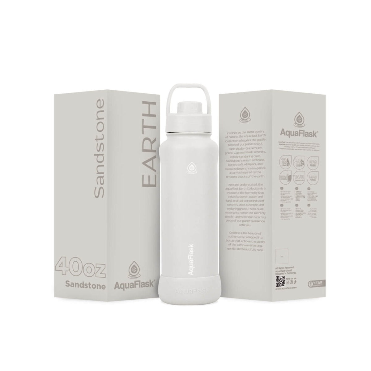 white Leak-proof AquaFlask Earth Collection 40oz reusable water bottle