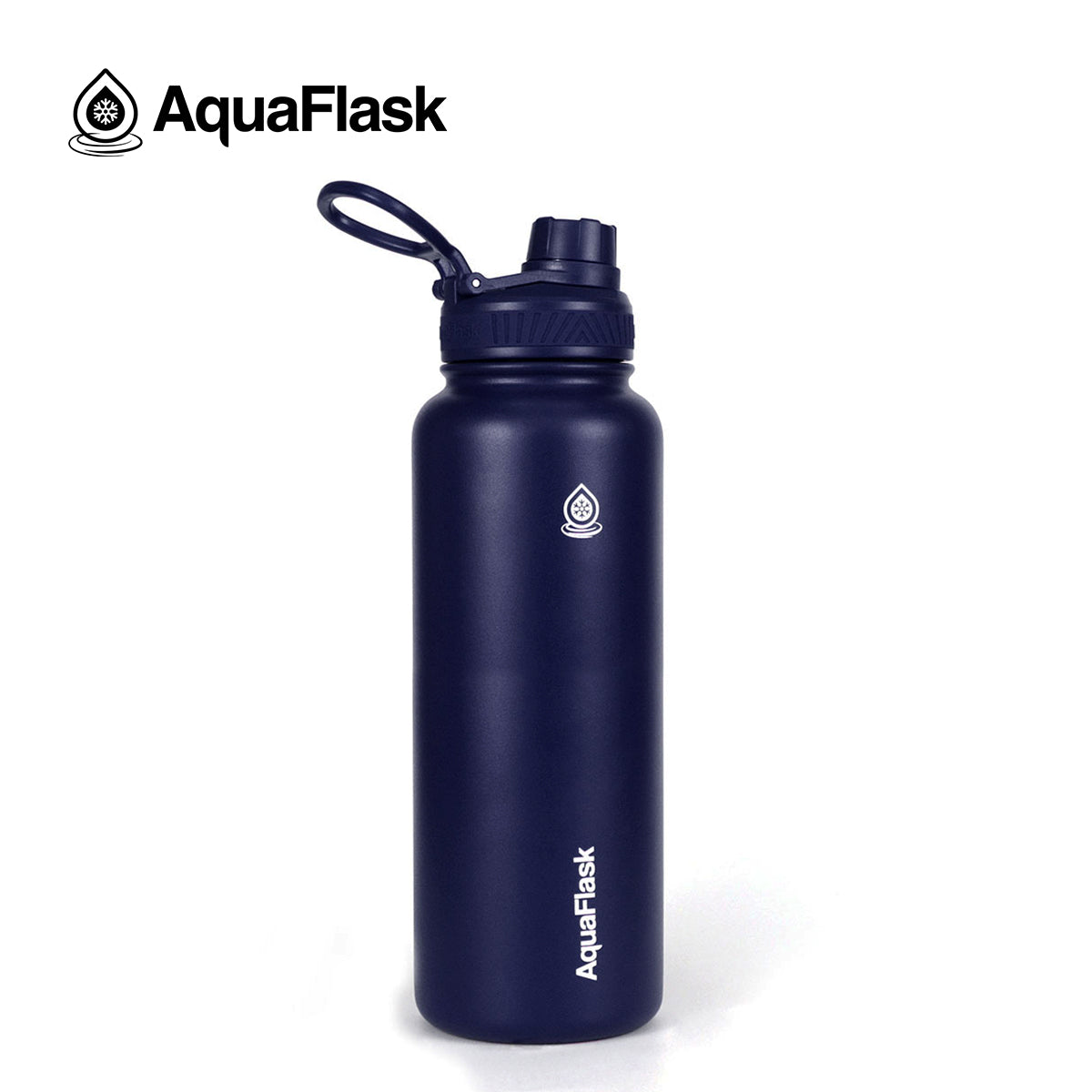 blue AquaFlask Original 1080ml in flat lay product photography