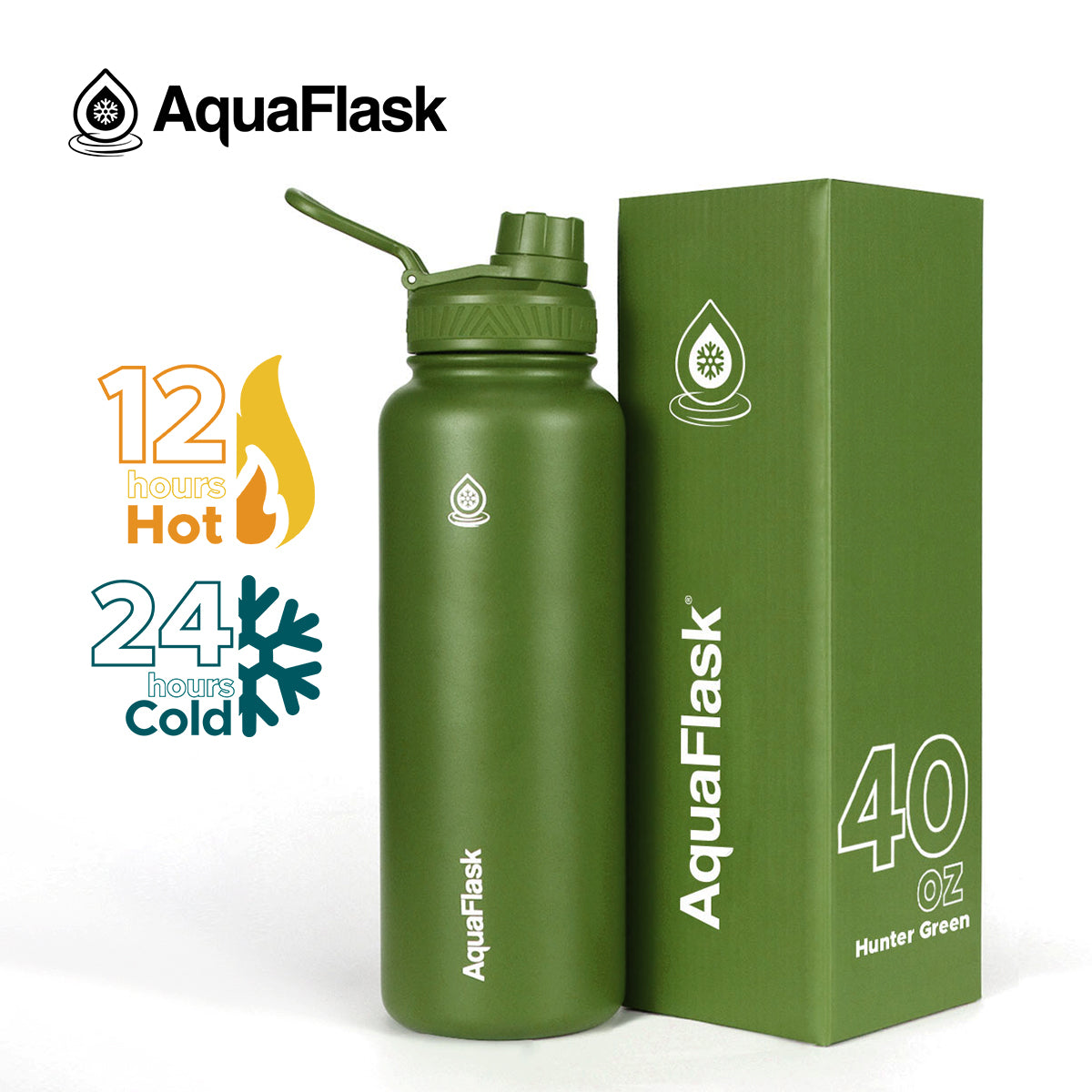green AquaFlask Original 1080ml showing condensation-free double wall exterior