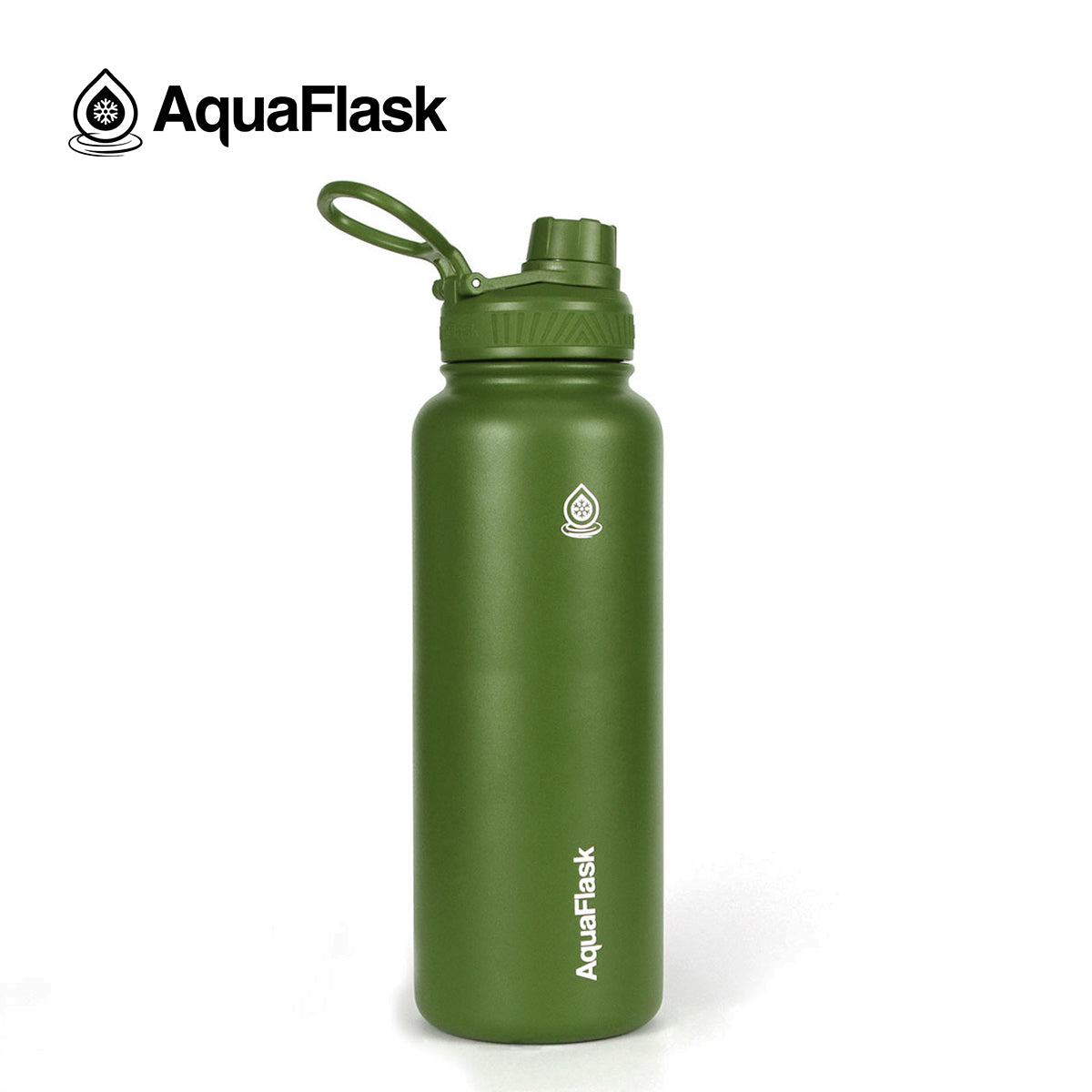 green AquaFlask Original 40oz showing wide mouth opening for easy filling and cleaning