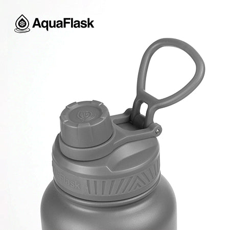 grey AquaFlask Original 40oz showing leak-proof seal and lid mechanism