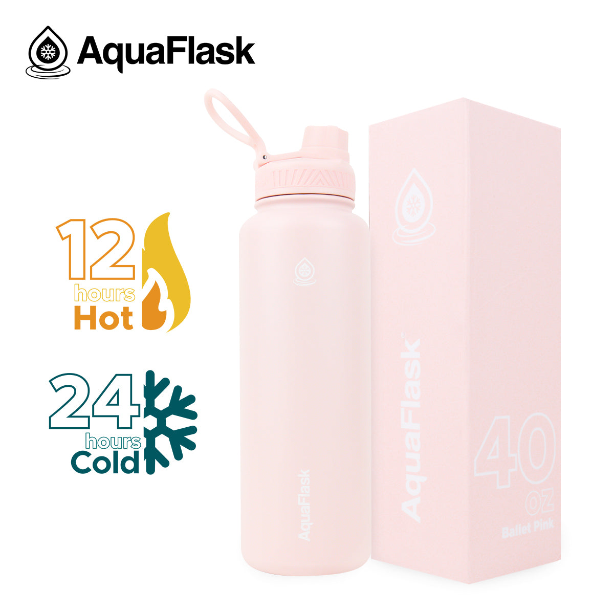 light pink AquaFlask Original 1080ml in lifestyle setting for travel and adventure
