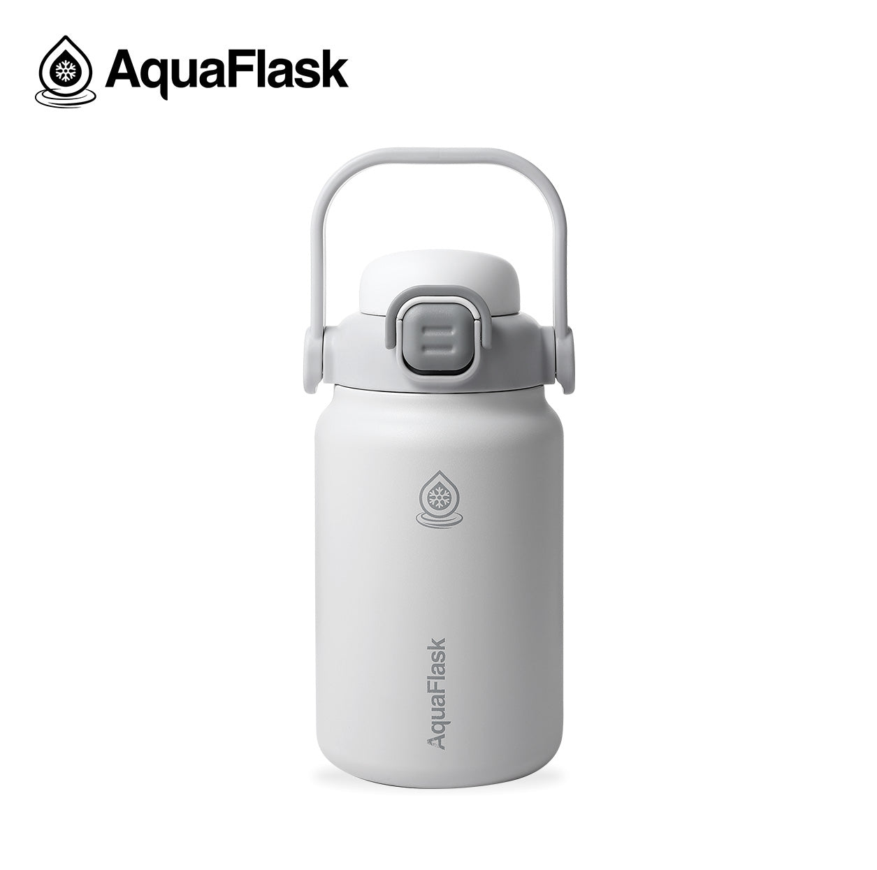 white AquaFlask Jug 1.18L showing ergonomic handle and carry design