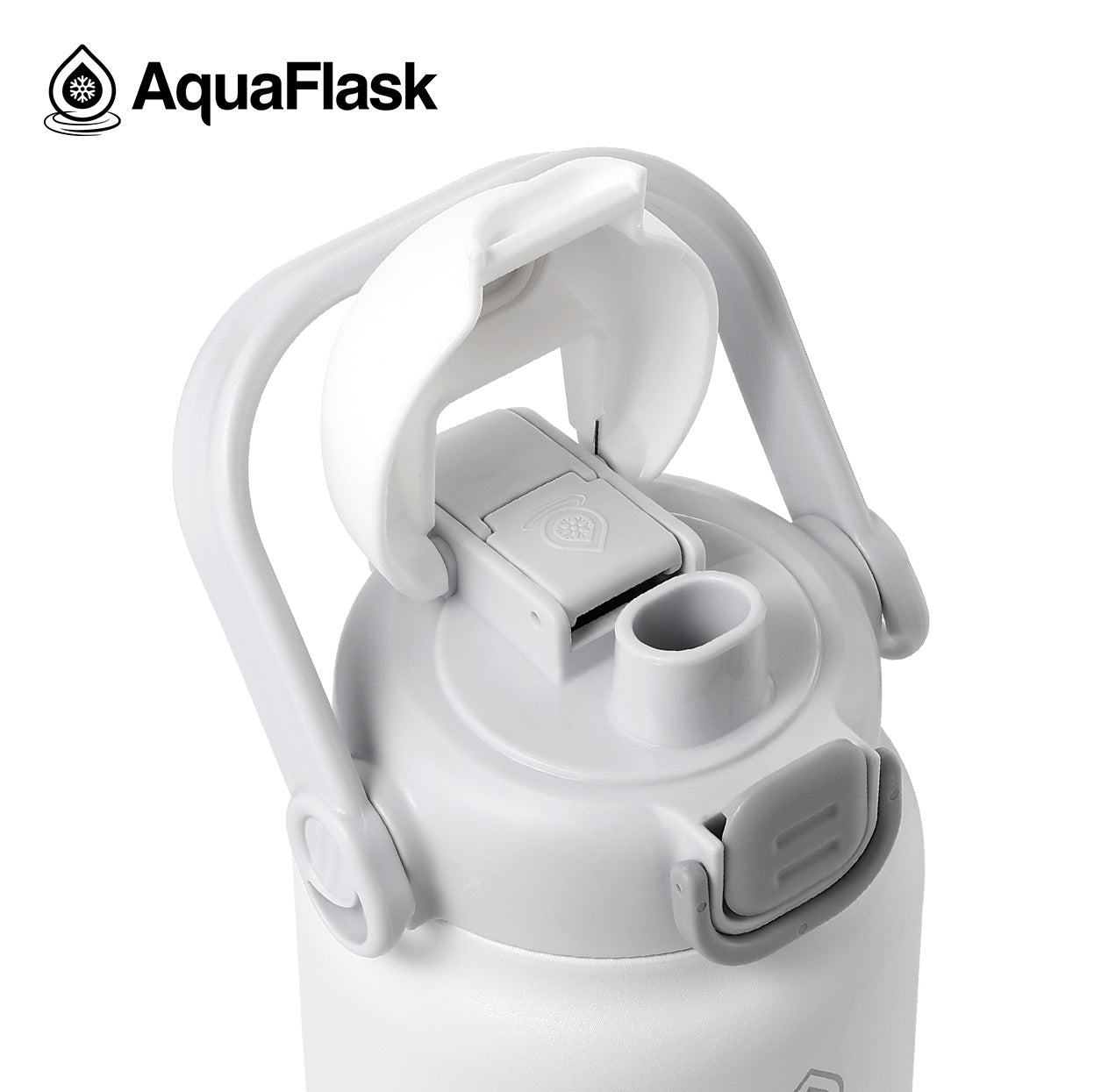white lid AquaFlask Jug 40oz showing wide mouth opening for easy filling and cleaning