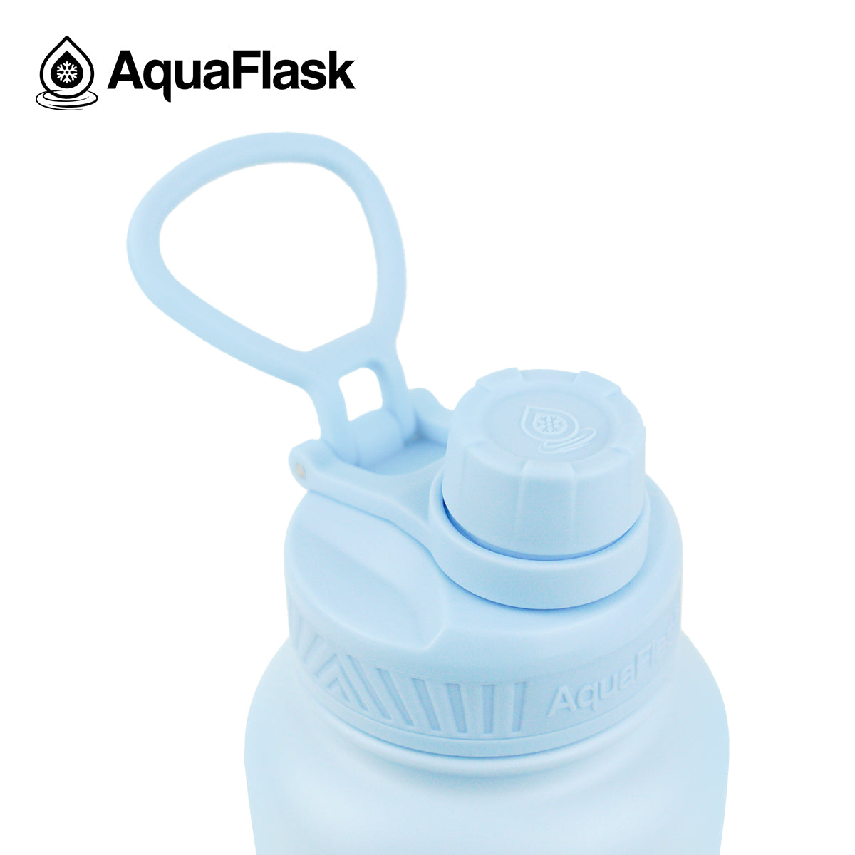 light blue lid AquaFlask Original 40oz showing premium powder coat finish detail