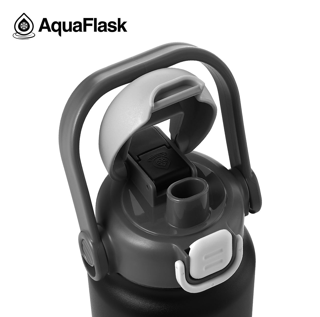 black AquaFlask Jug 40oz in flat lay product photography