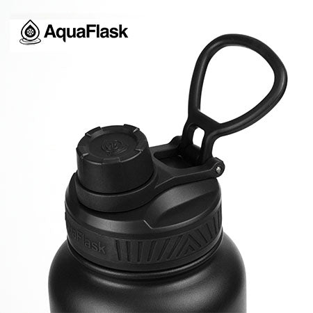 black lid AquaFlask Original 40oz for camping, hiking and outdoor exploration