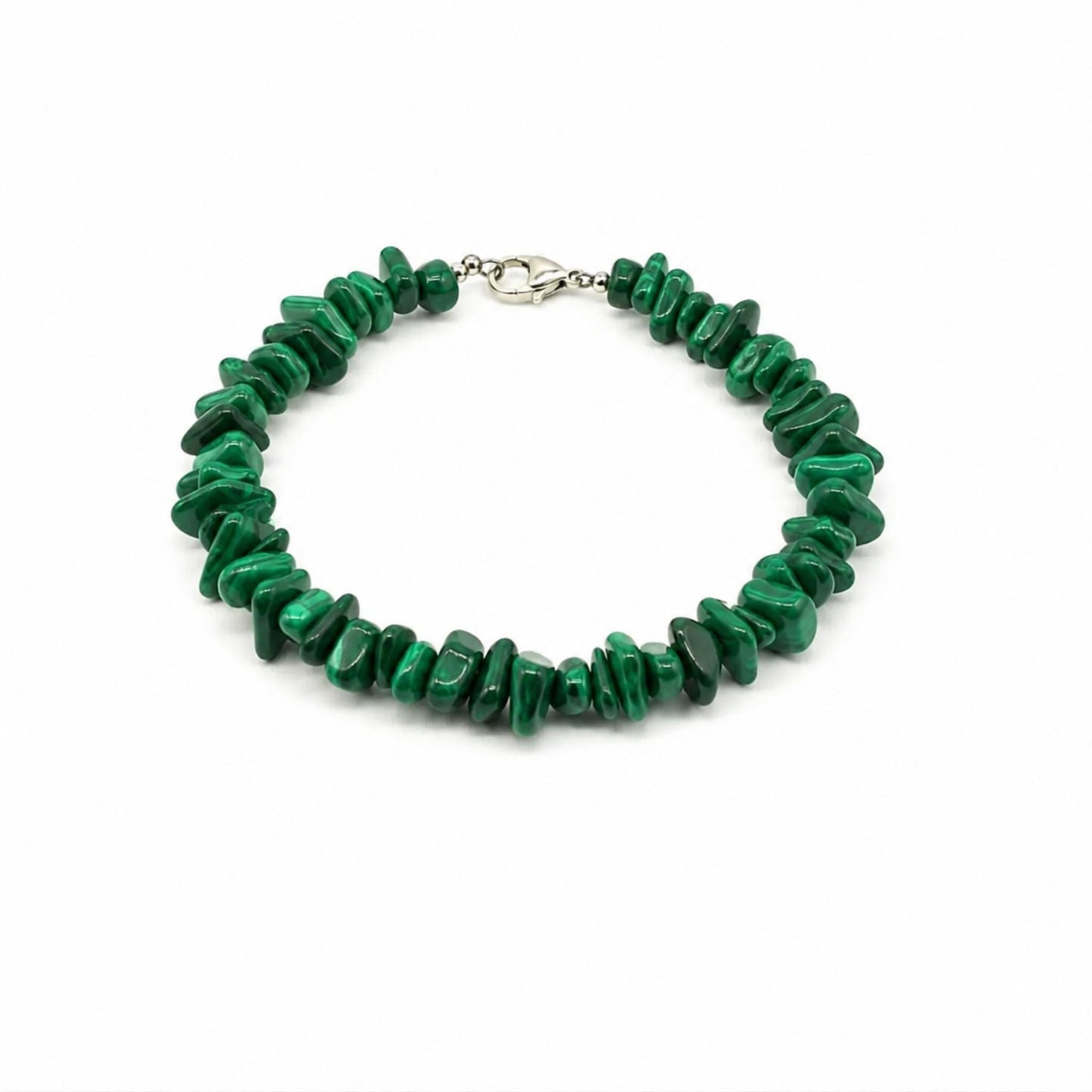 Malachite crystal chip bracelet for Heart Chakra transformation and protection — ethically sourced gemstone jewelry