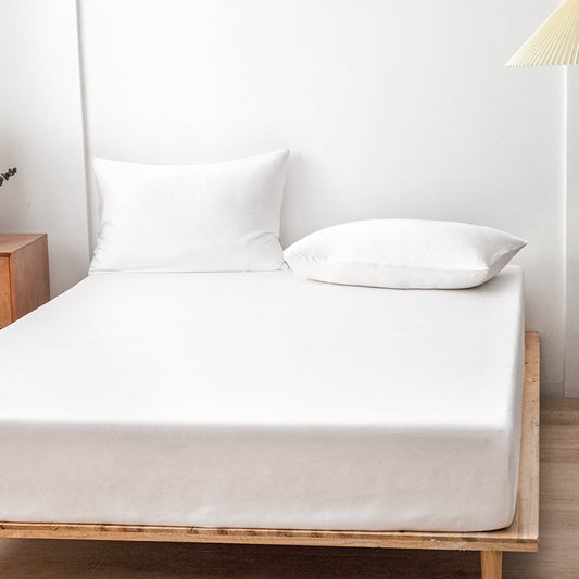 Organic bamboo sateen fitted sheet in White — luxury bedding by Aeptom Home