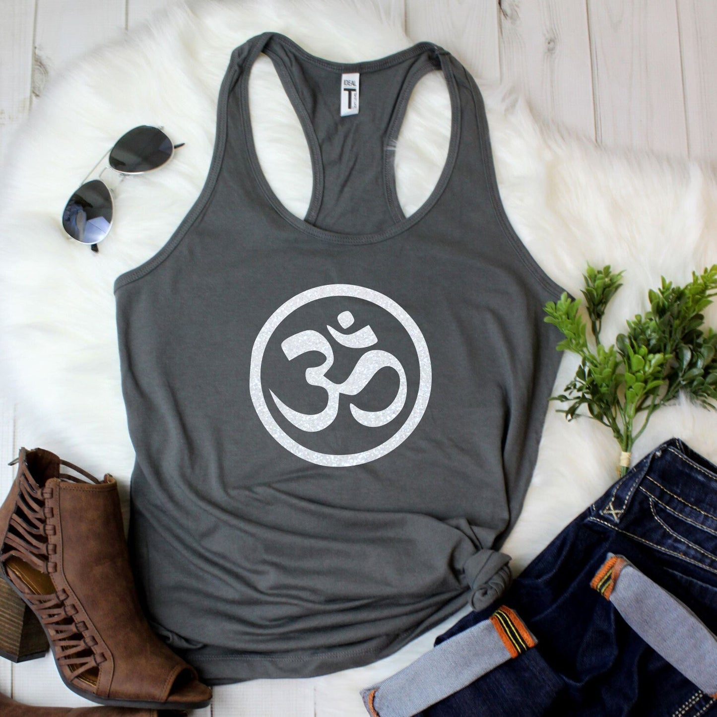 Women's Glitter Om Symbol Tank Top
