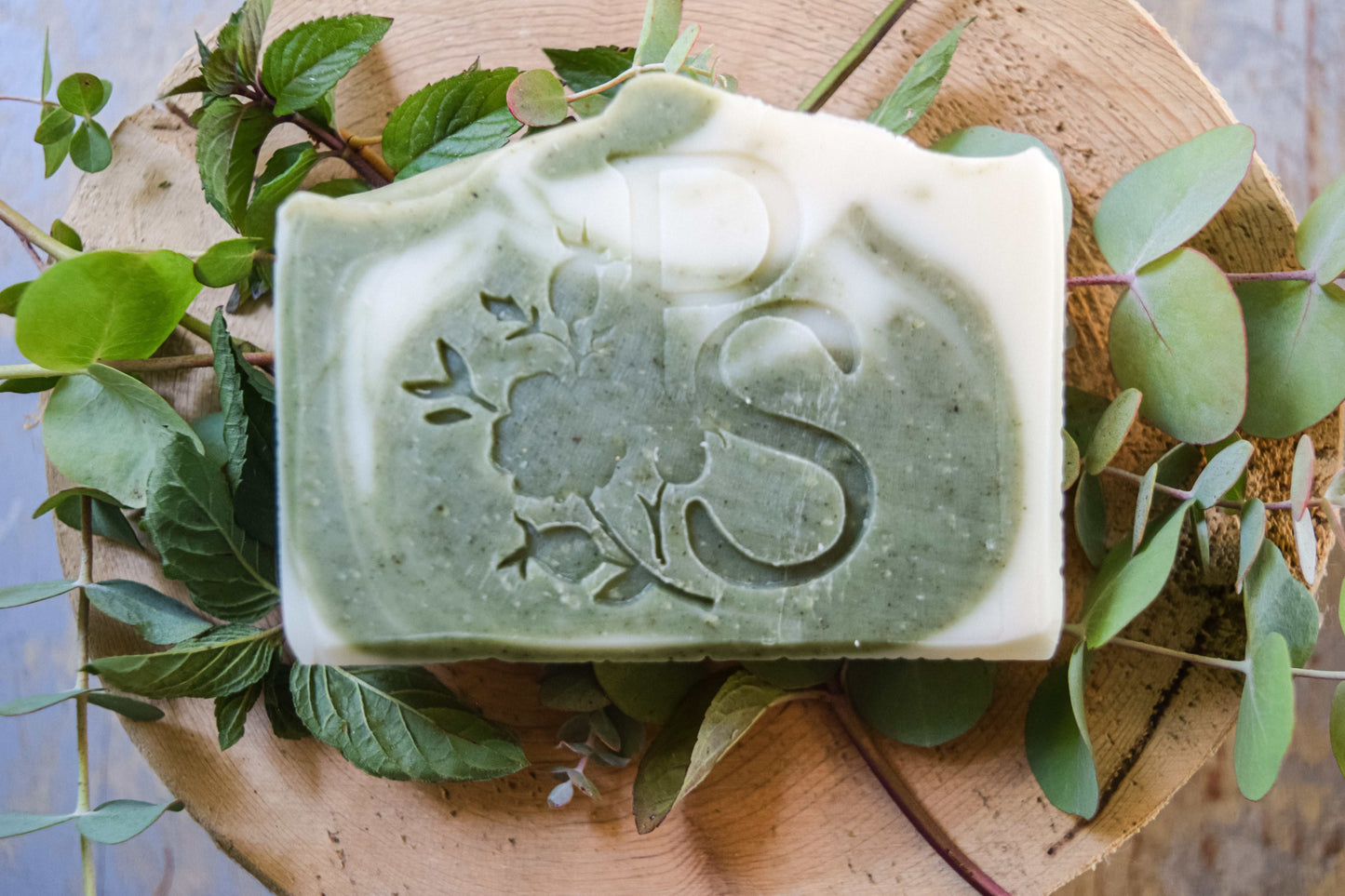 Exfoliating eucalyptus mint soap bar in lifestyle setting for daily cleansing