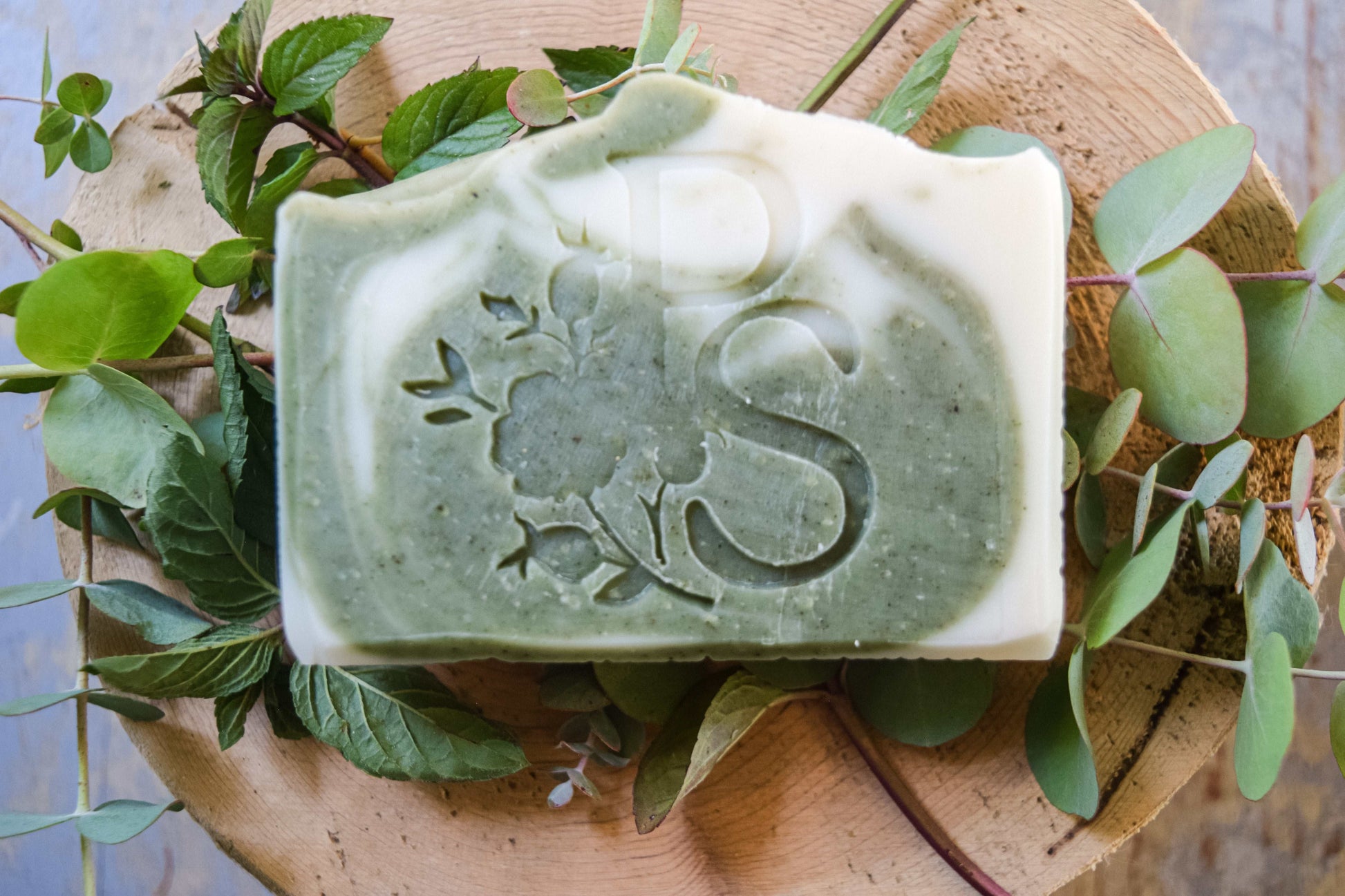 Exfoliating eucalyptus mint soap bar in lifestyle setting for daily cleansing