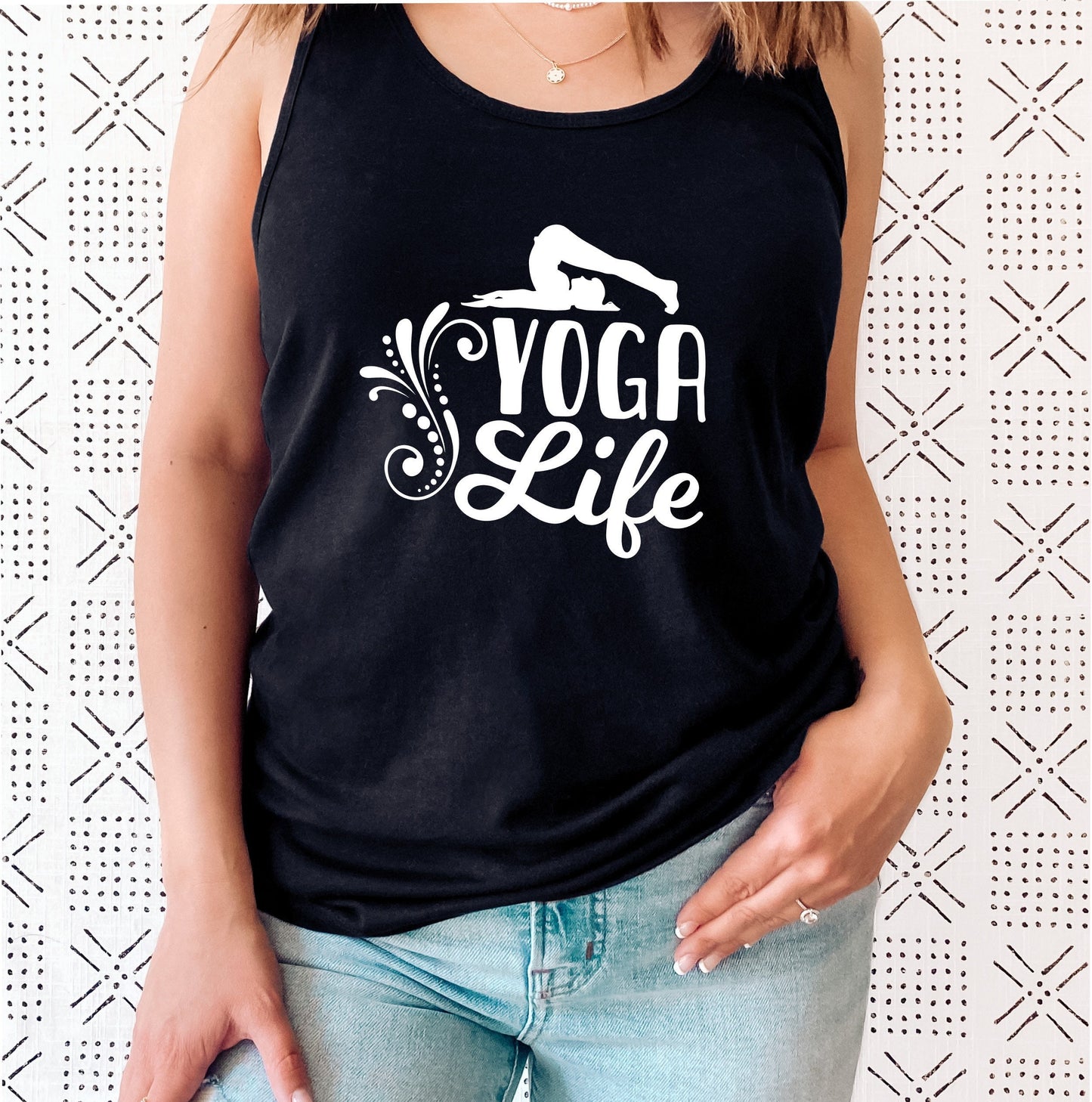Yoga Life tank top in soft breathable fabric for studio and everyday wear in black