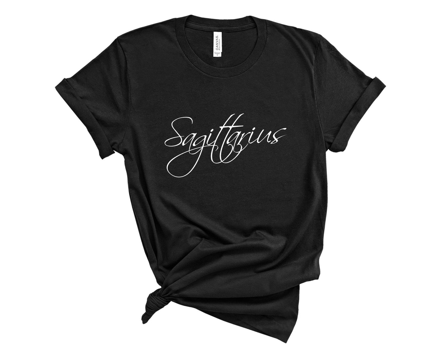 Sagittarius zodiac t-shirt in soft breathable fabric for casual everyday wear in black